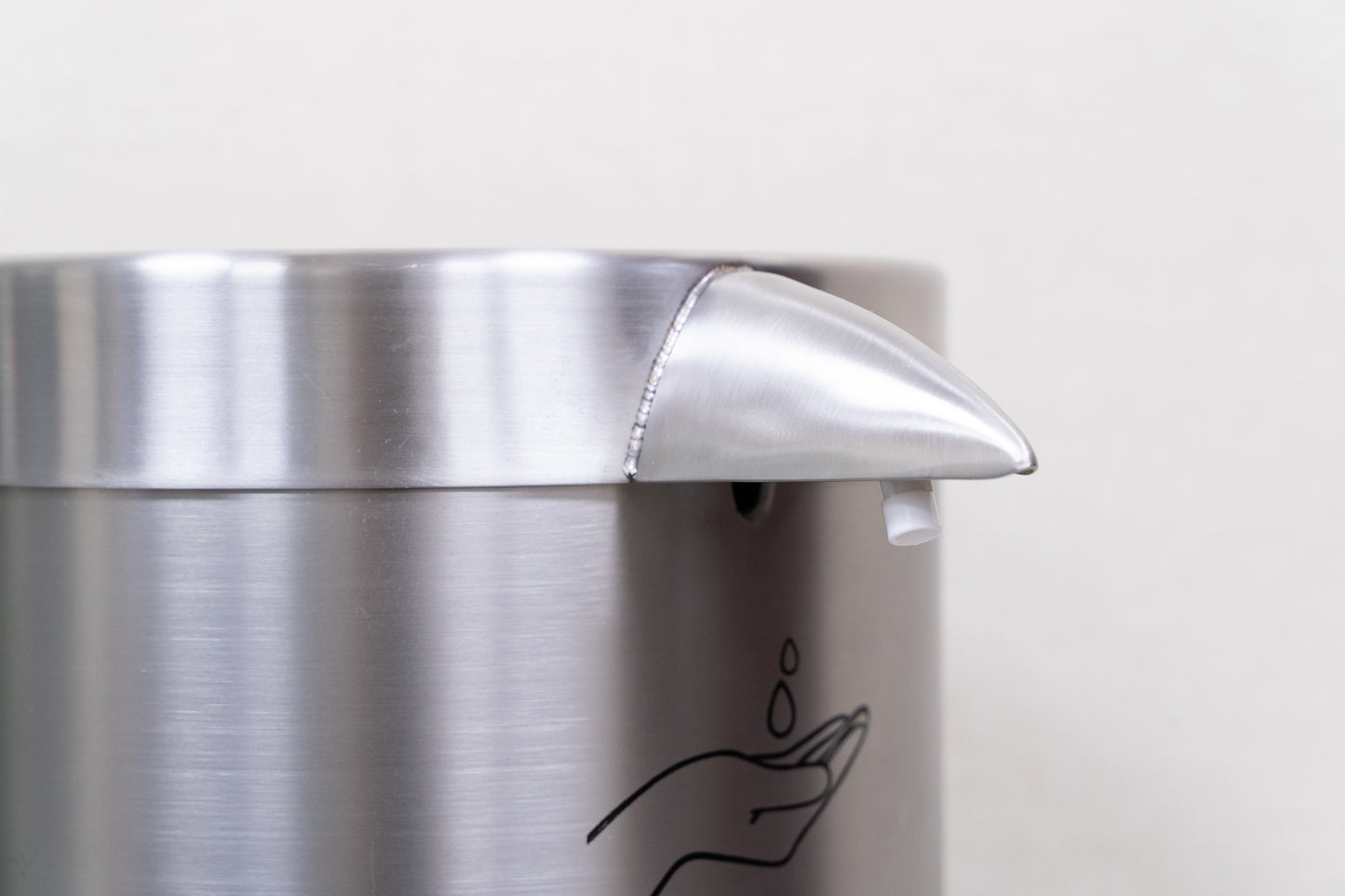 Foot pedal activated Sanitizer station, outdoor, 5L capacity silver dispenser nozzle close up