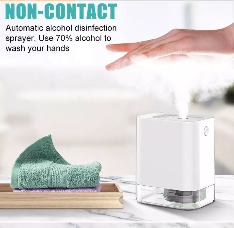 Hands-Free Disinfectant Sprayer spraying hand